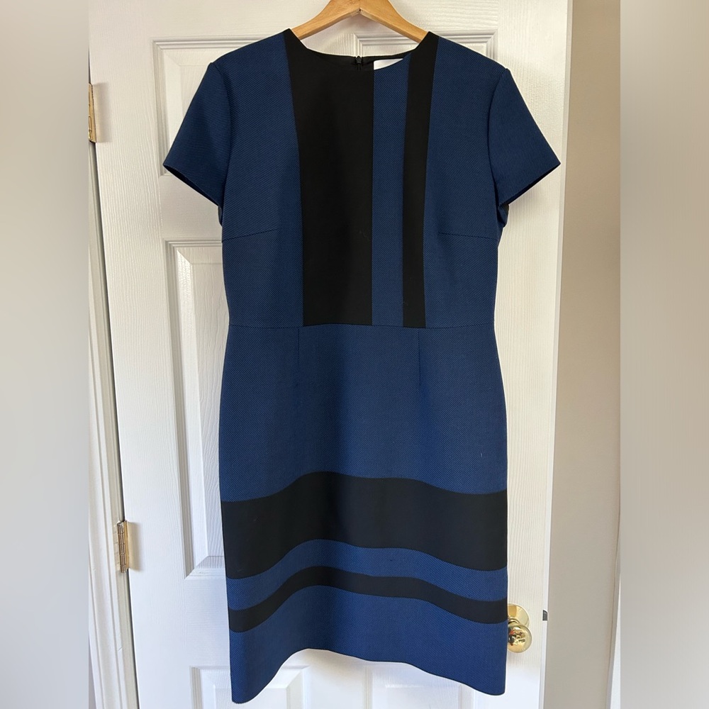 Hugo Boss Blue Black HERMELY Stripe Sporty Professional Sheath Fitted Dress